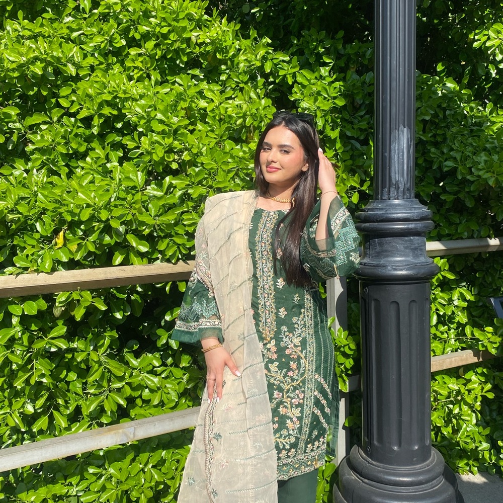 Elegant Green and Cream Embroidered Suit